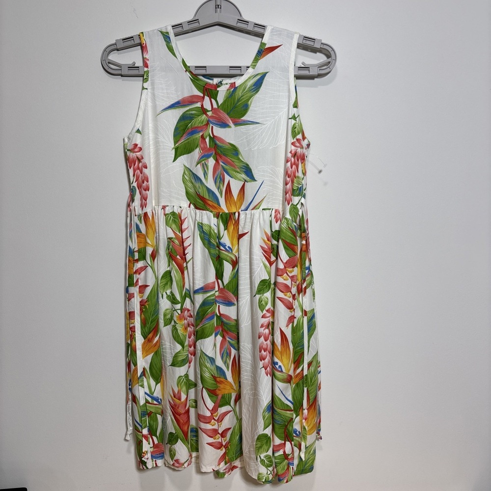 Hilo Hattie Hawaii Bird of Paradise Dress White Girls Size Large Vacation Beach